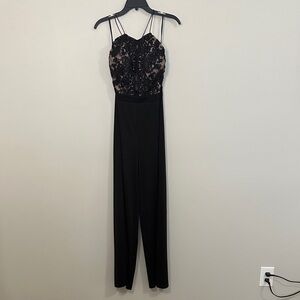 a'gaci Black and Nude Lace Jumpsuit